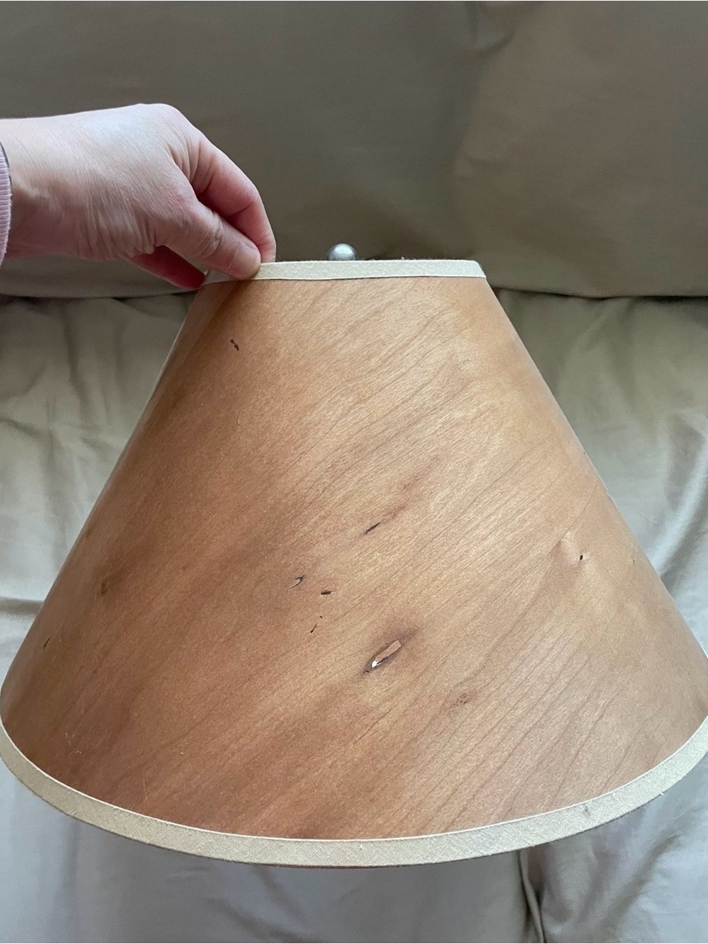 EUC Natural Wood-Tone Cone Lamp Shade - Neutral Beige Trim 14” base Dia x 9” H